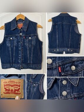 Levi’s Denim Vest Women Size M Blue Sleeveless Trucker Jacket Classic Casual